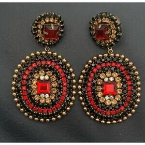 Christian Siriano Bold Rhinestone Statement Earrings Unsigned
